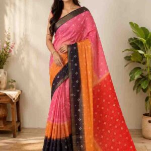 Tussar Silk Mix Saree With Contrast Blouse